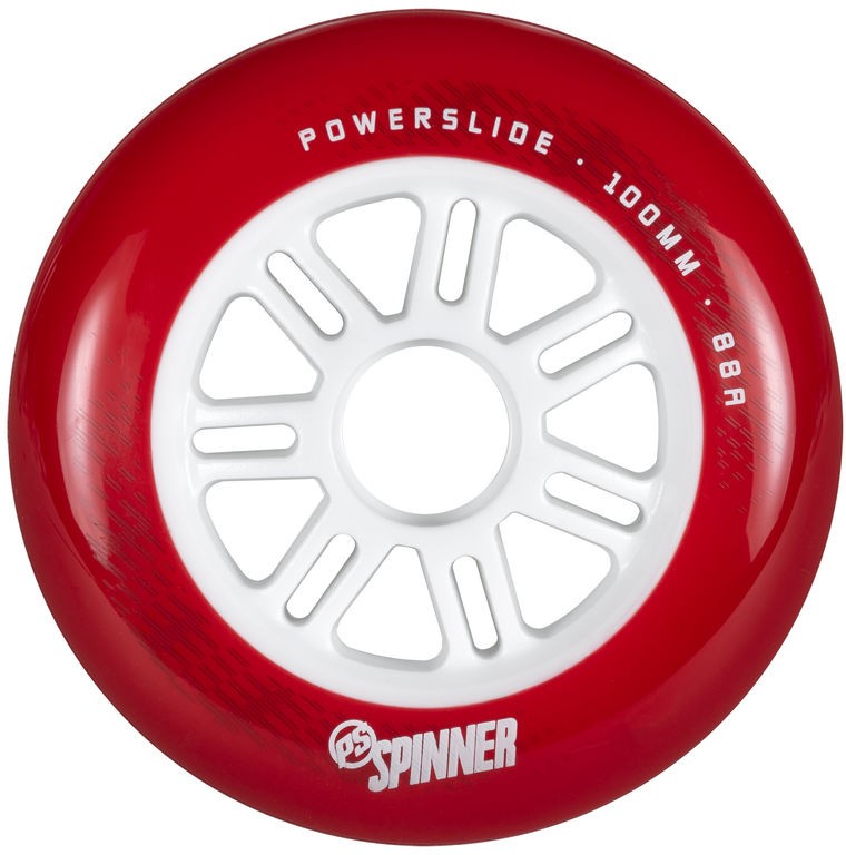 Red Powerslide Spinner inline skate wheel of 100 mm diameter and 88a durometer